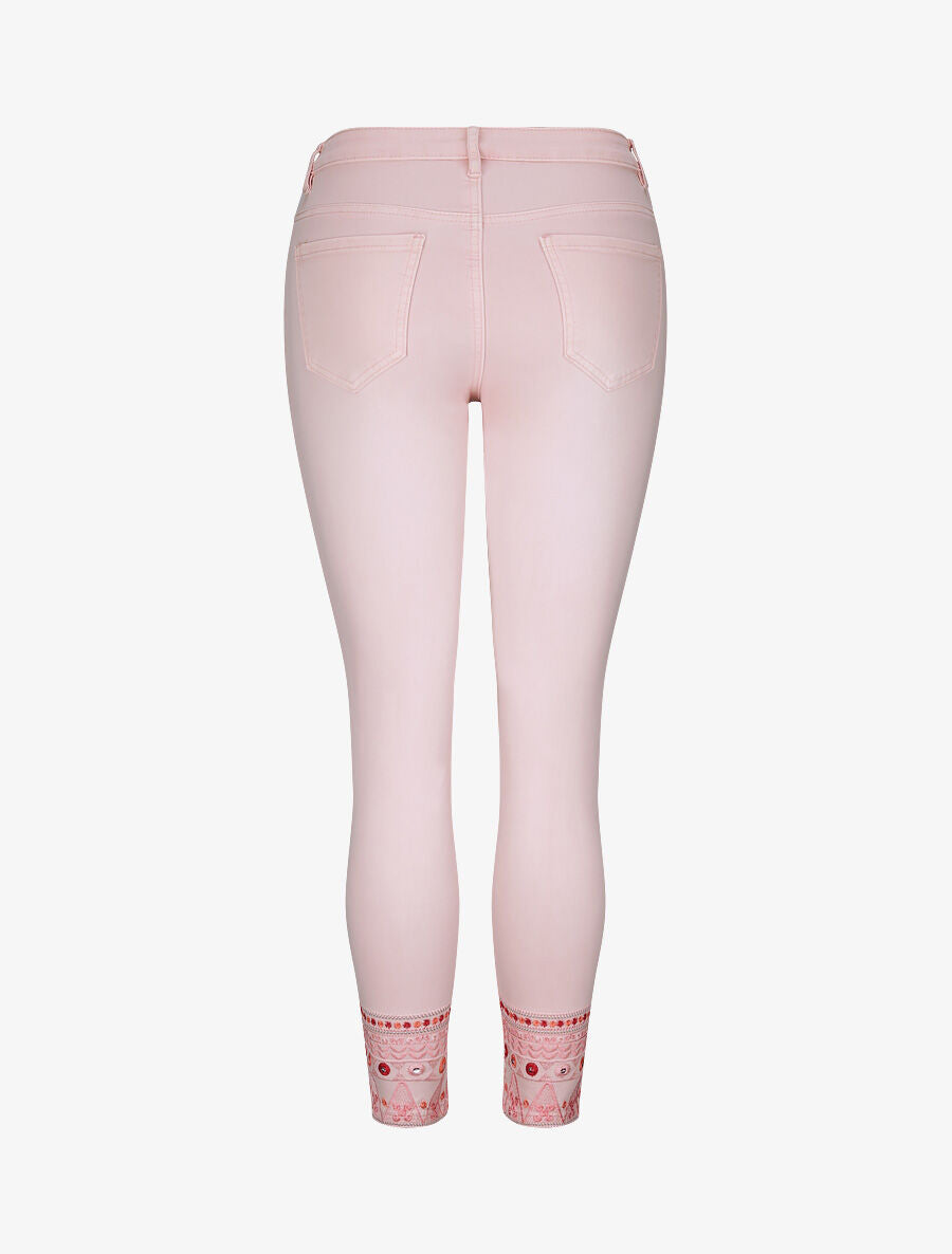 Jean 7/8 à bords ornés de broderies - Rose - 2