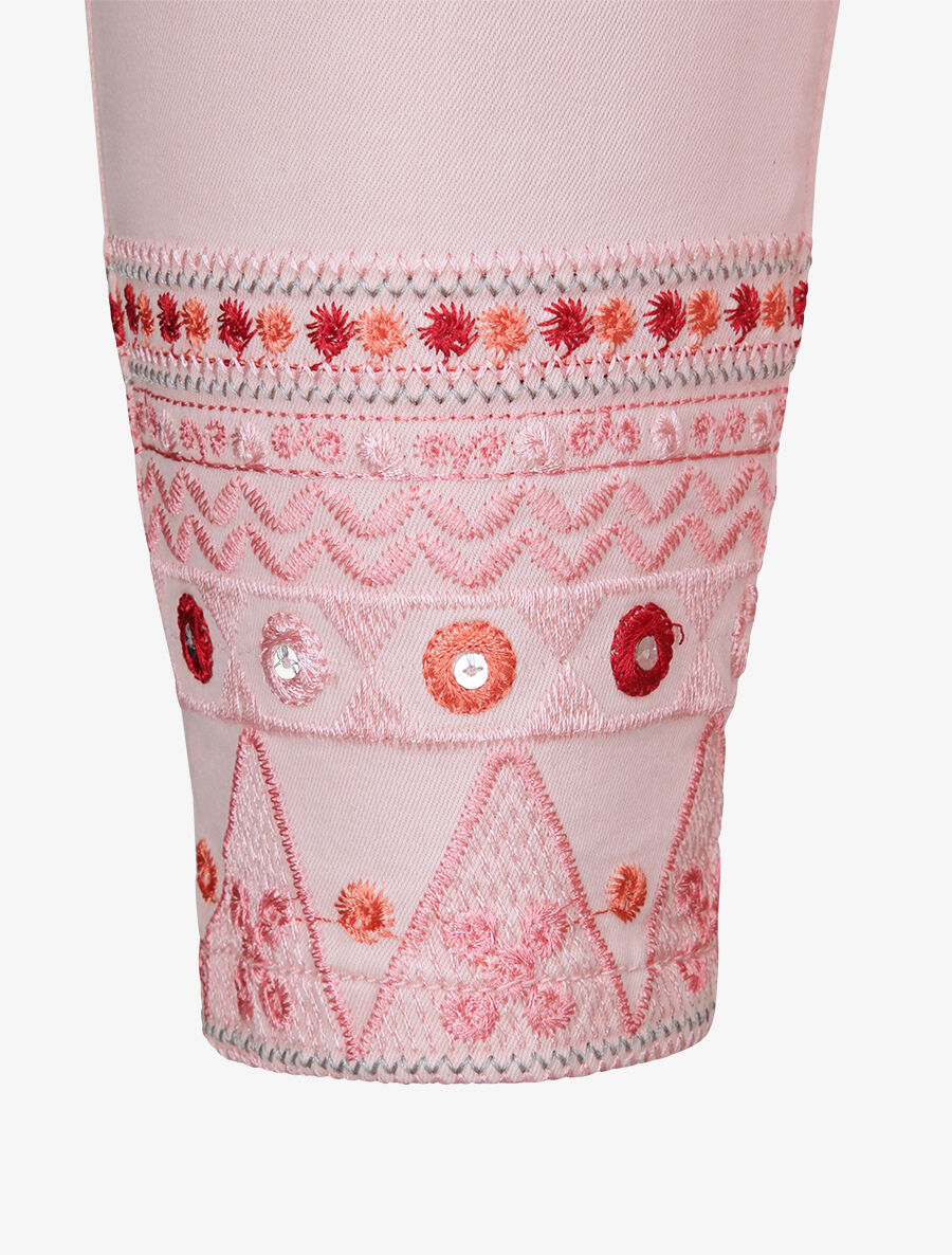 Jean 7/8 à bords ornés de broderies - Rose - 3