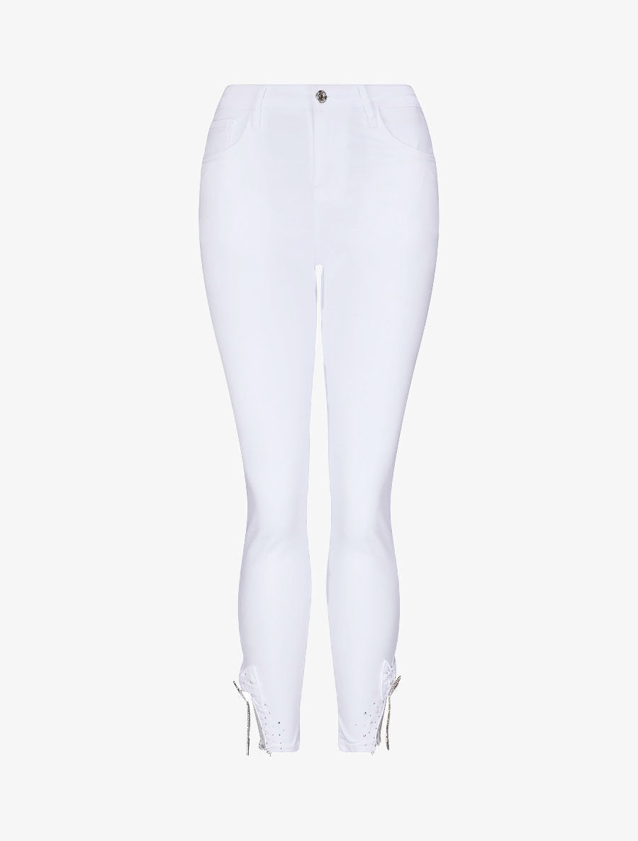 Jean 7/8 orné de strass et dentelle - Blanc - 3