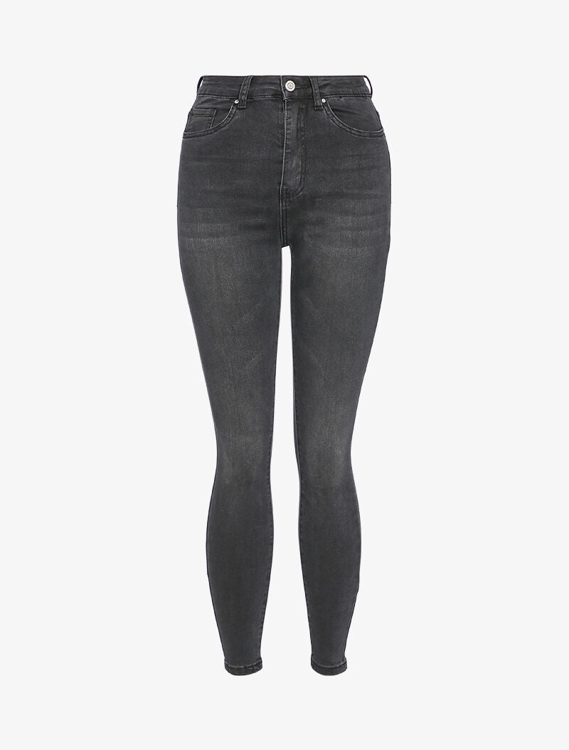 Jean skinny taille haute délavé - Anthracite - 3
