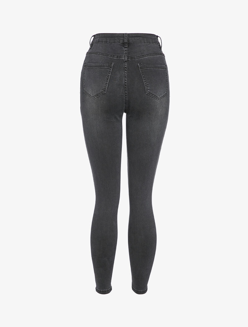 Jean skinny taille haute délavé - Anthracite - 2