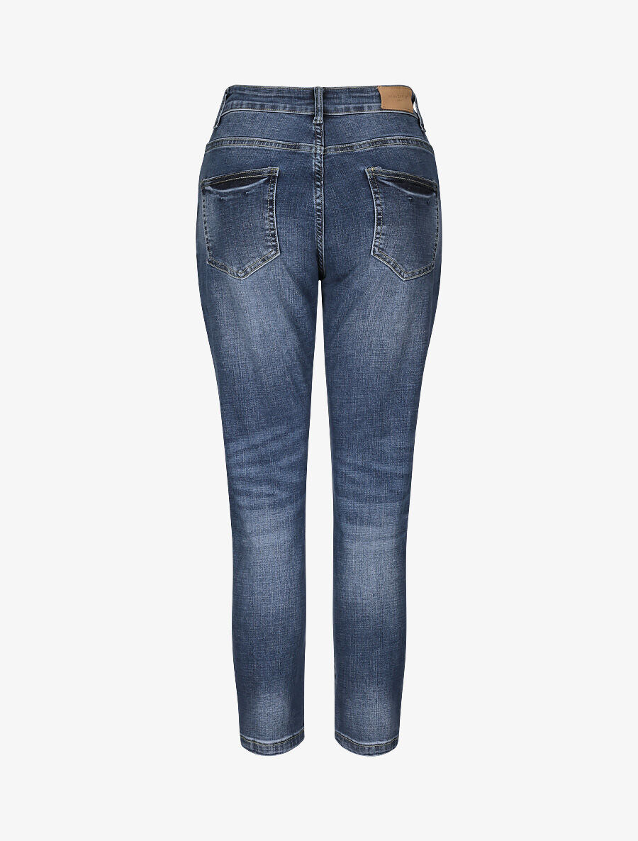 Jean boyfriend à taille haute et délavé - Bleu denim - 2