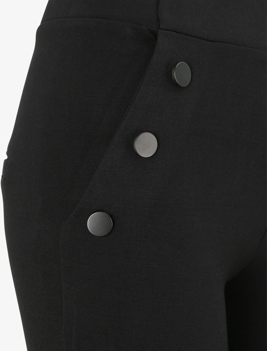 Pantalon strech uni à boutons stylisés - Noir - 3