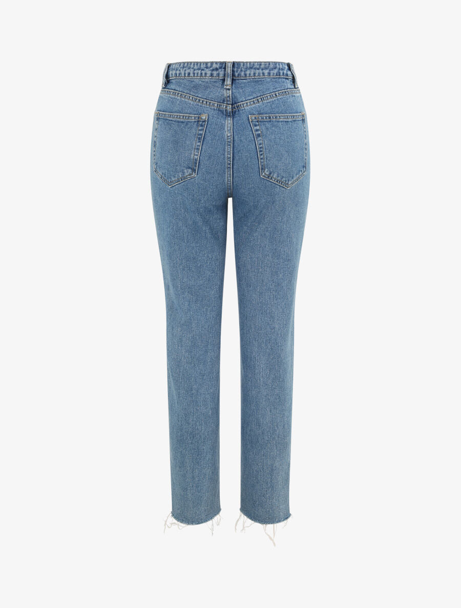 Jean mom à bords effilochés - Bleu denim - 2