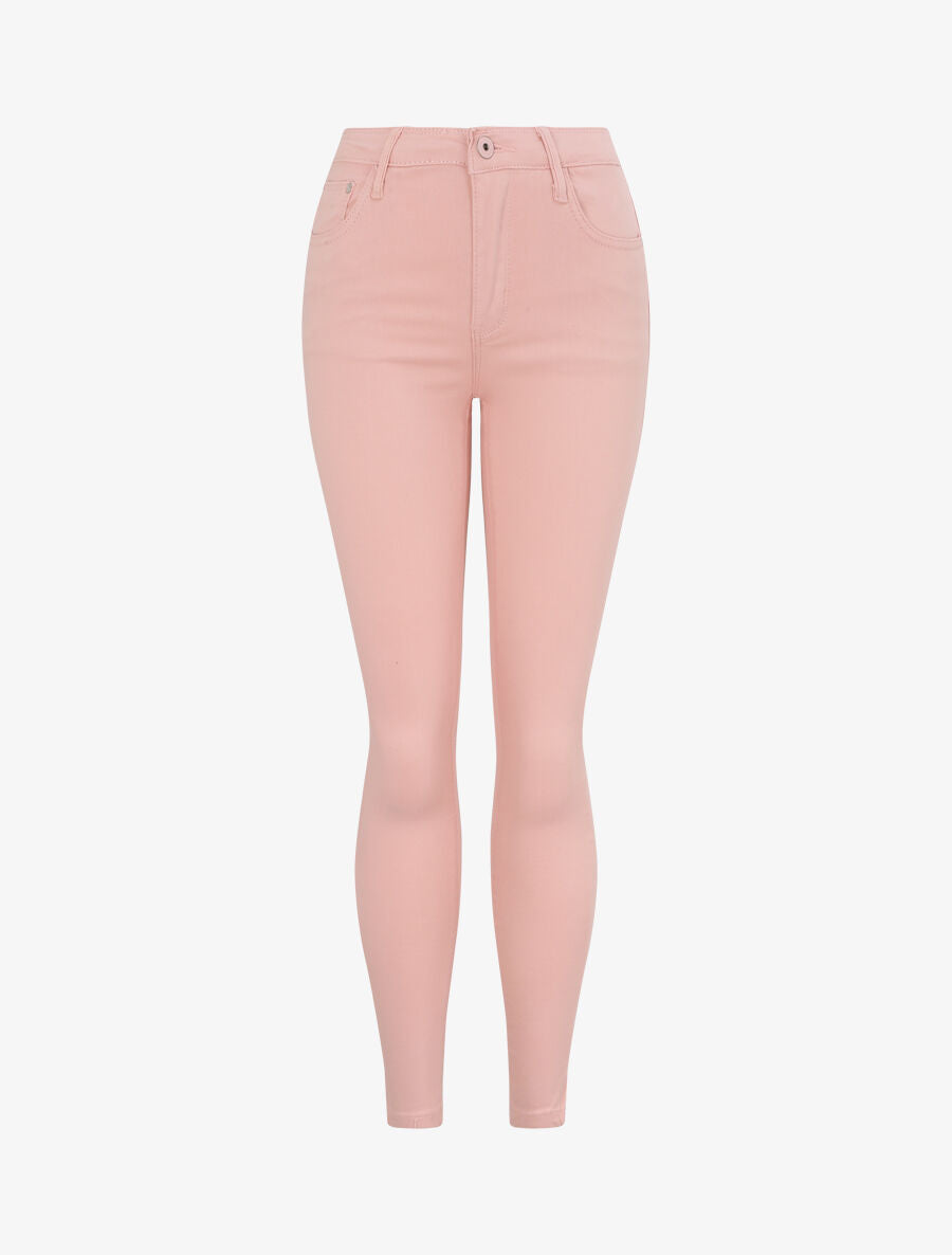 Jean skinny uni à taille haute - Rose - 6