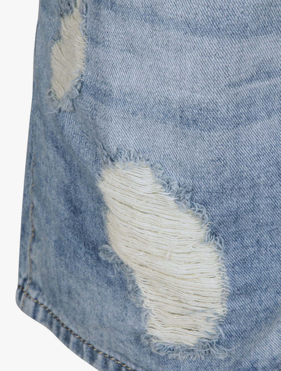 Salopette courte en jean déchirée - Bleu - 3