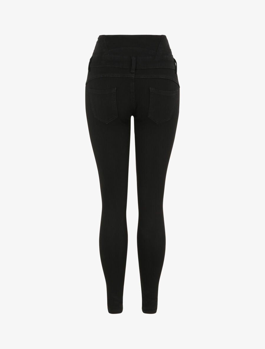 Jean skinny taille haute élastiquée - Noir - 2