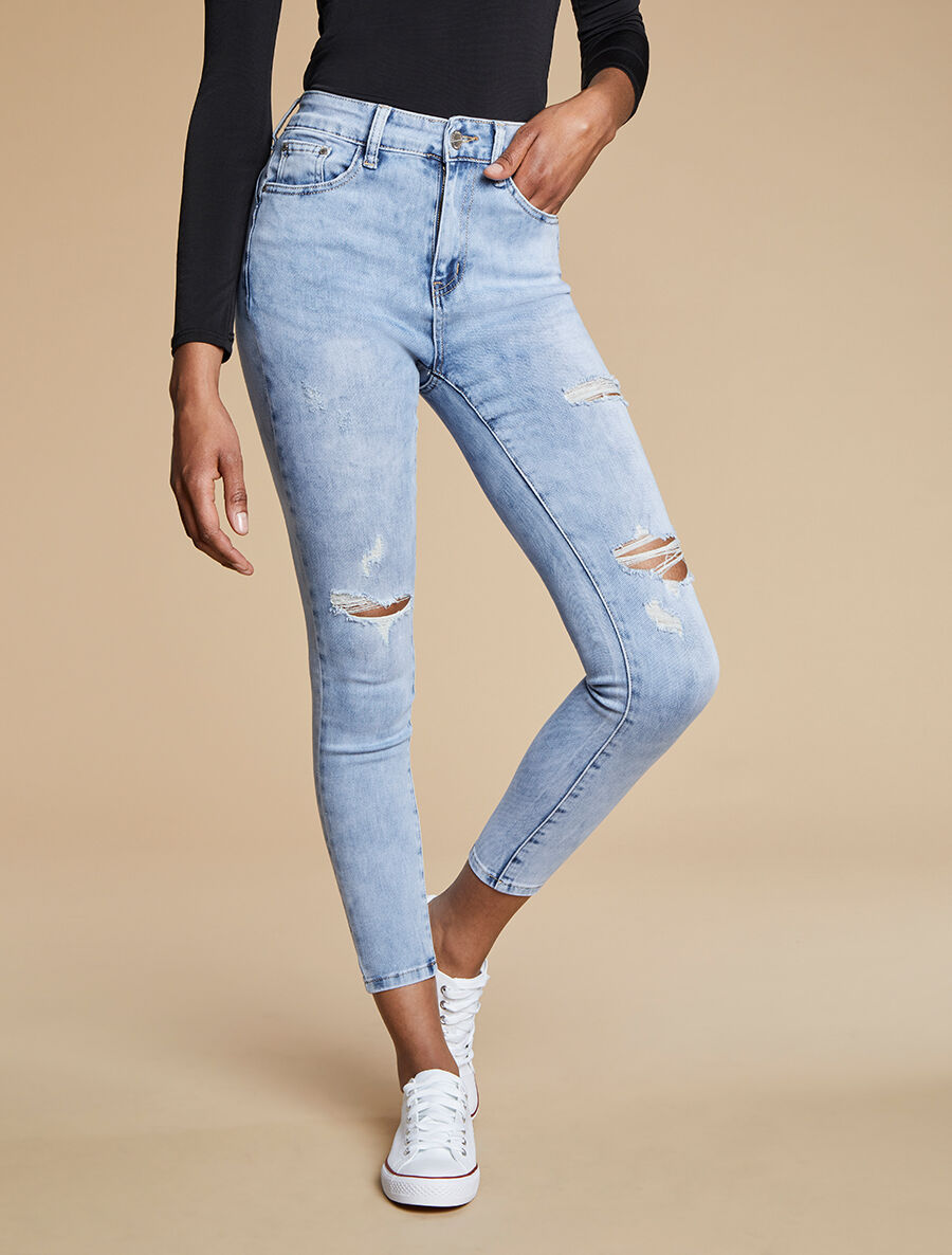 Jean skinny push up déchiré - Bleu clair - 1
