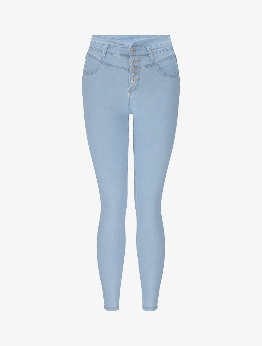 Jean slim à taille haute boutonnée - Bleu clair - 4