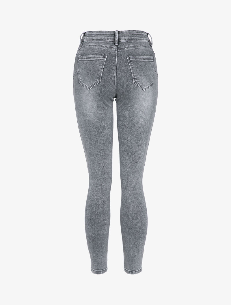 Jean skinny taille standard délavé - Gris - 2