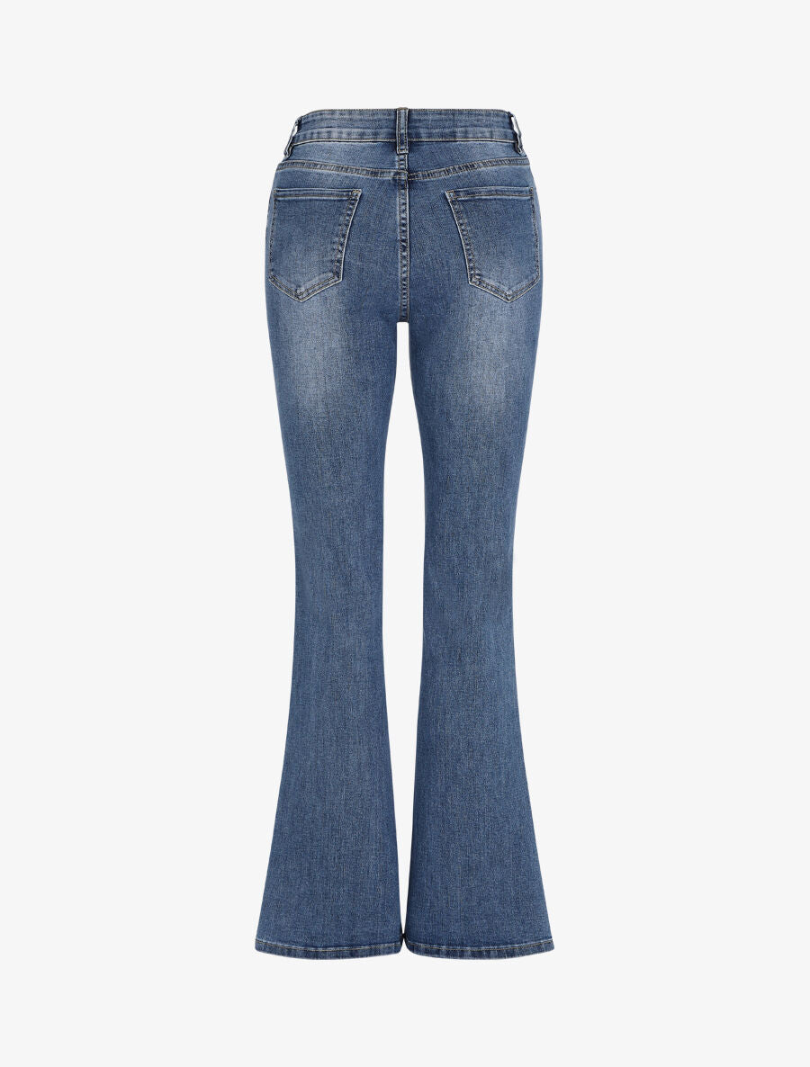 Jean uni coupe flare taille standard - Bleu denim - 2