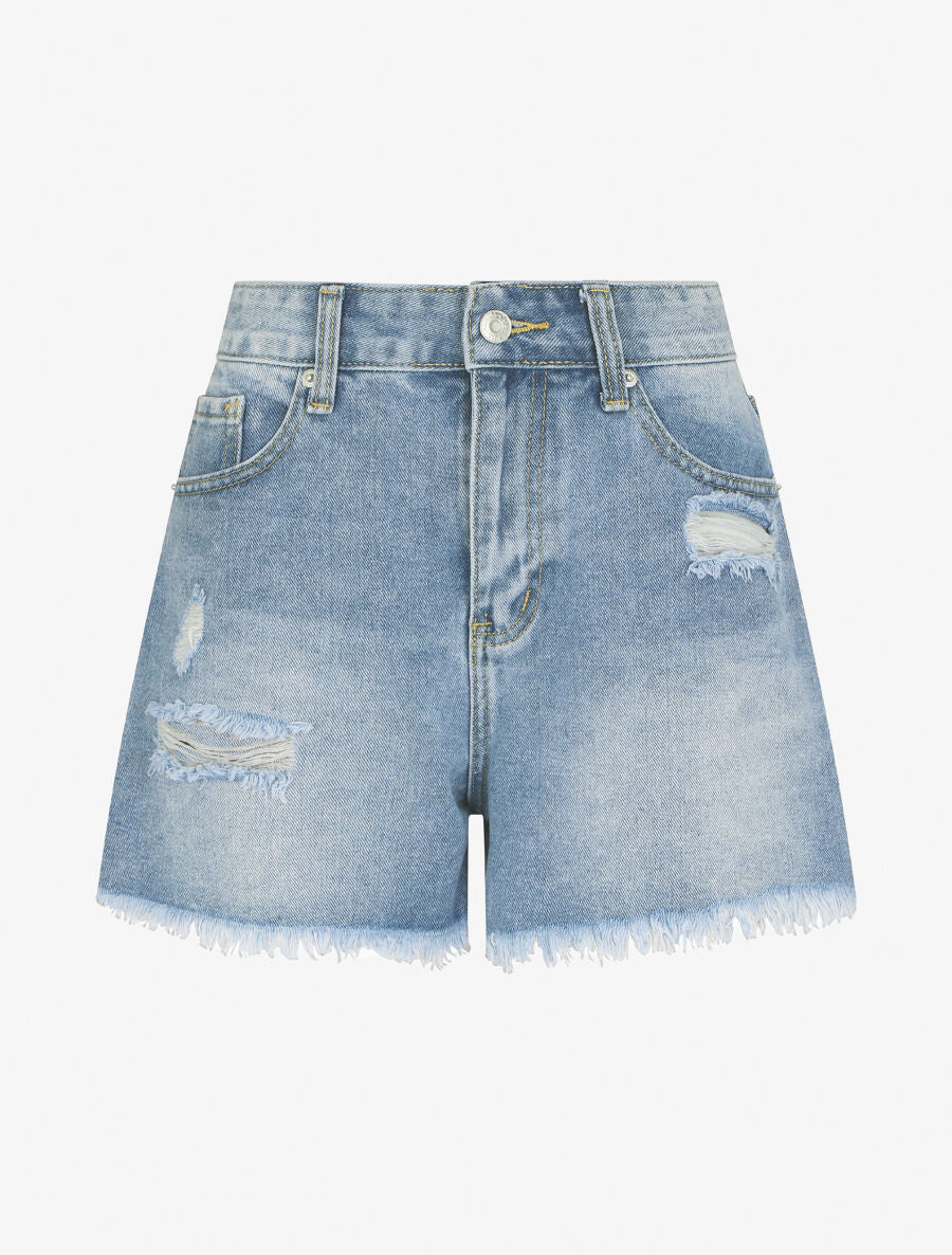 Short en jean déchiré coupe droite - Bleu clair - 2