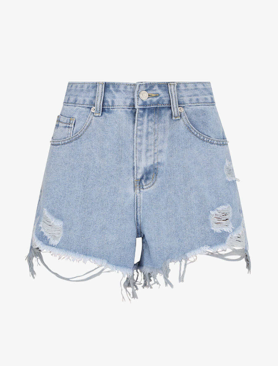 Short en jean à bords effilochés - Bleu clair - 1