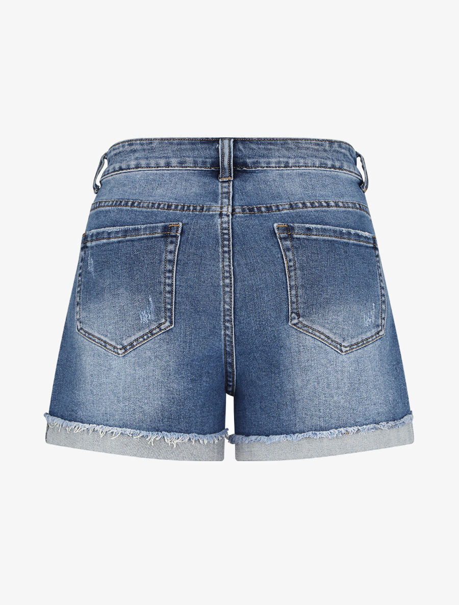 Short en jean à ourlets effilochés - Bleu denim - 3