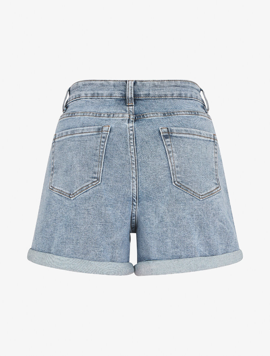 Mini short droit à revers - Bleu denim - 3