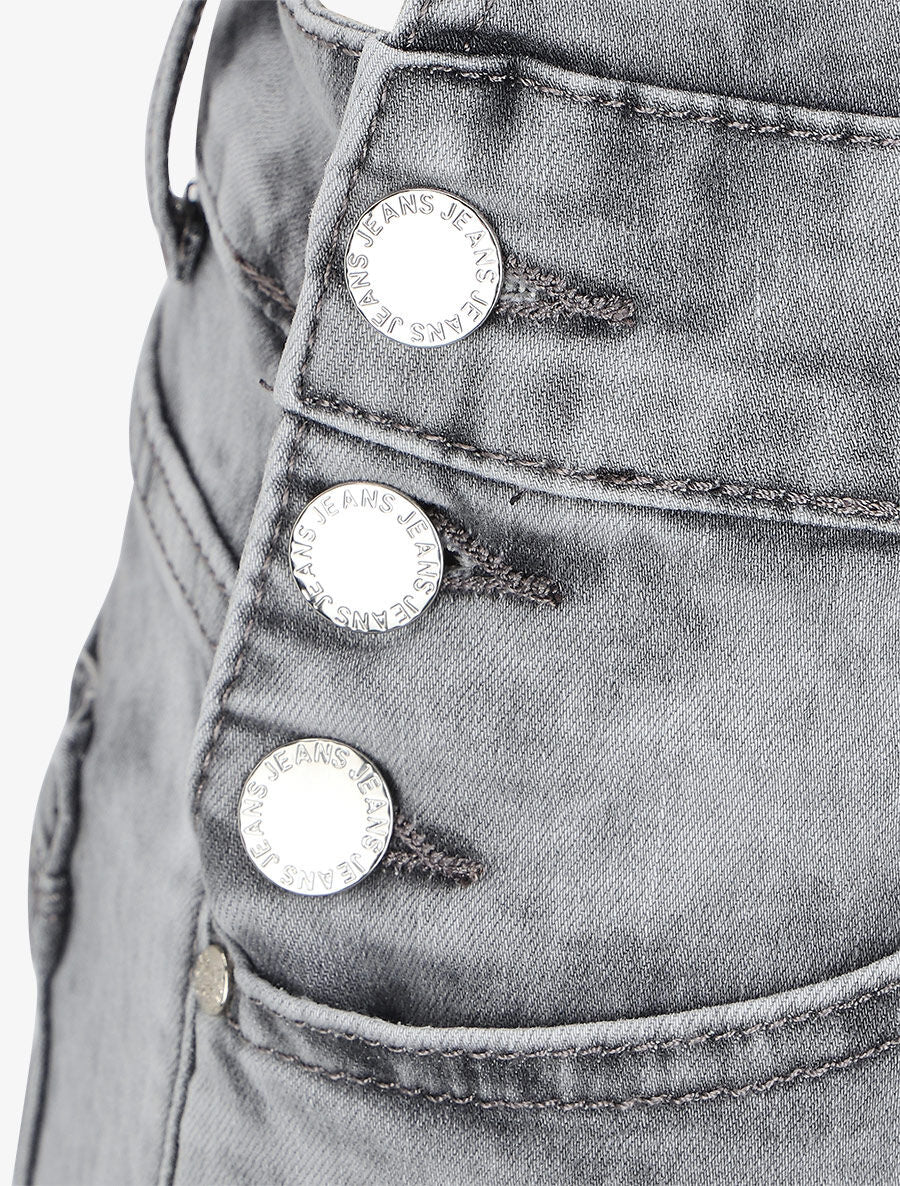 Salopette short droite en jean - Gris clair - 3