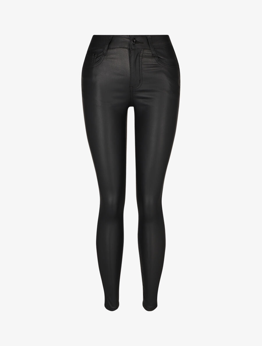 Jean ciré skinny taille haute - Noir - 4