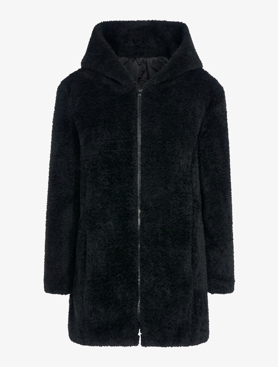 Manteau zippé en fourrure synthétique - Noir - 1