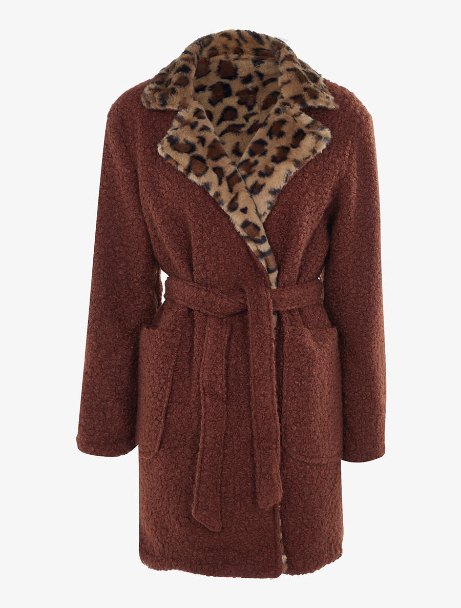 Manteau réversible effet laine bouclette - Terre de sienne - 5