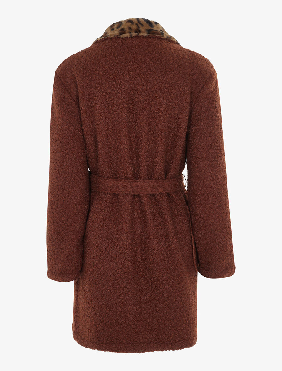 Manteau réversible effet laine bouclette - Terre de sienne - 2