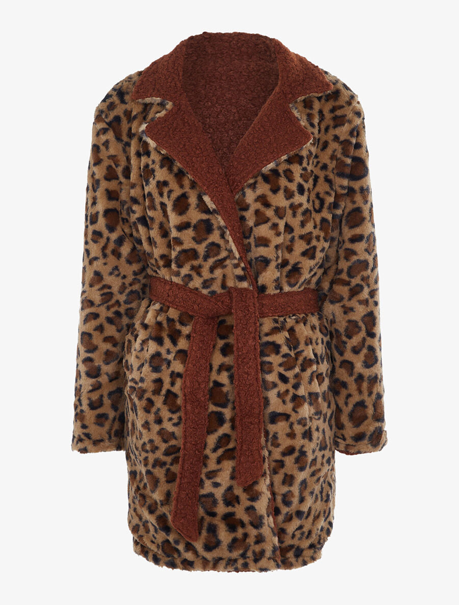 Manteau réversible effet laine bouclette - Terre de sienne - 3