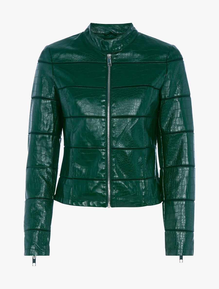 Veste effet croco à coutures ajourées - Vert - 1
