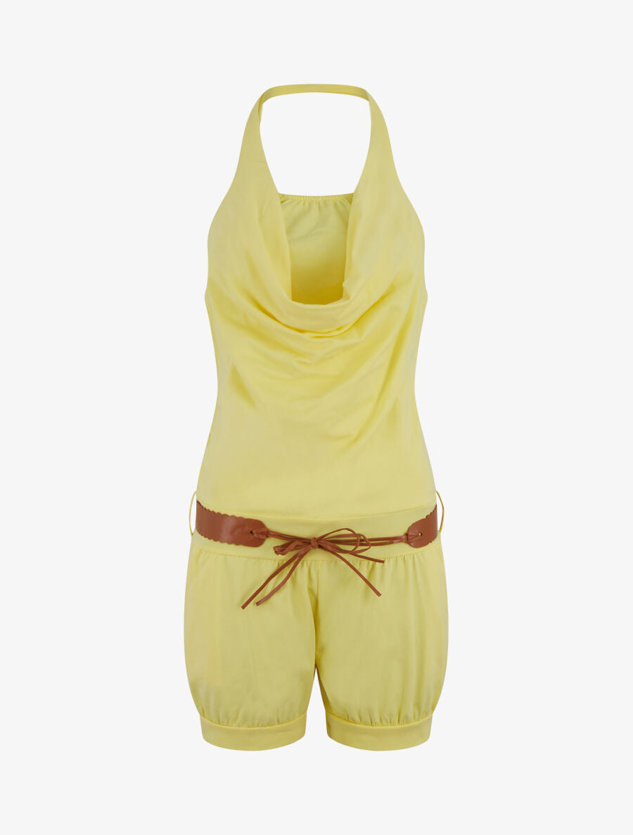 Combishort dos nu à revers - Jaune citron - 4
