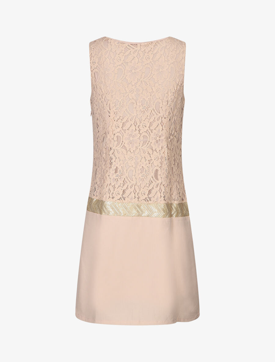 Robe courte en dentelle et sequins - Rose pâle - 2
