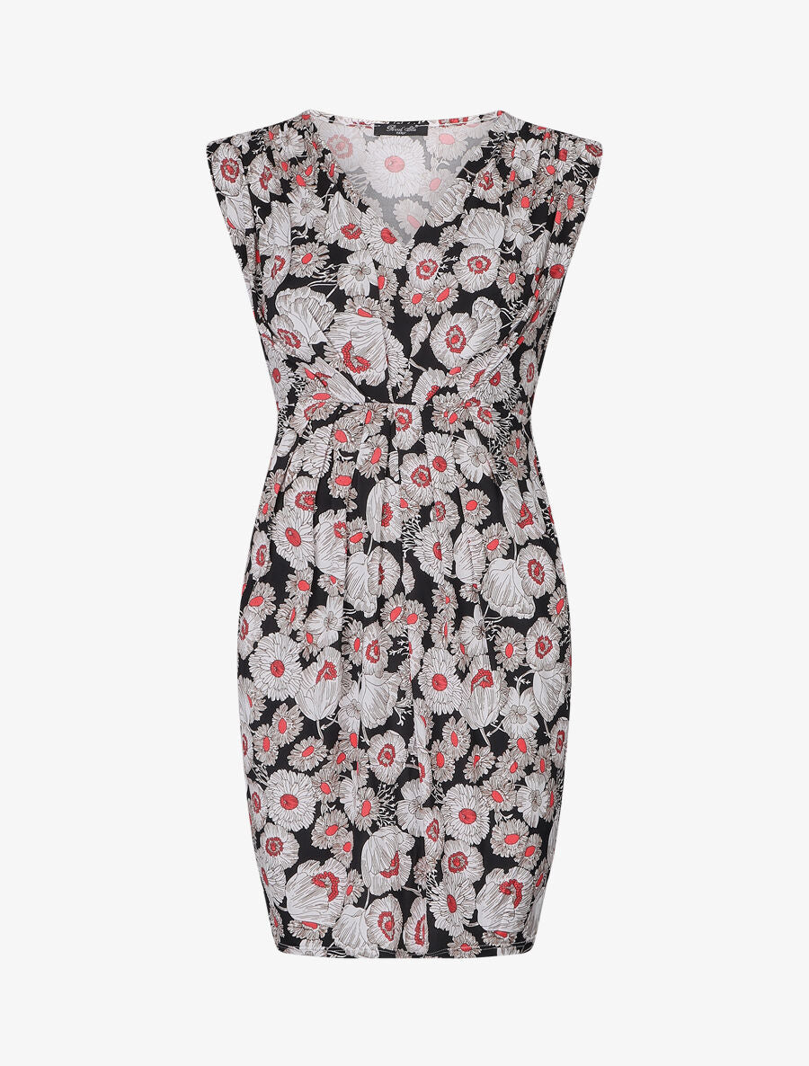 Robe à fleurs et col V - Noir/rouge - 1