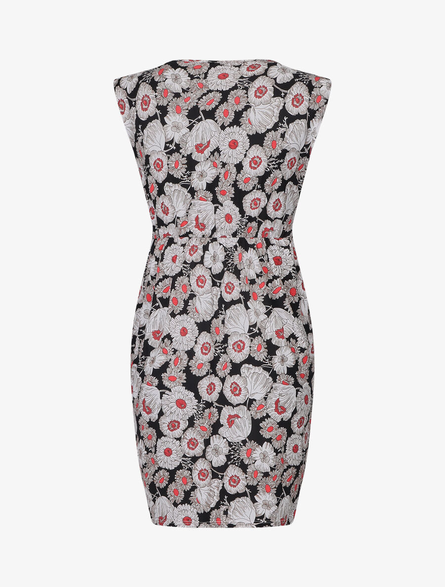 Robe à fleurs et col V - Noir/rouge - 2