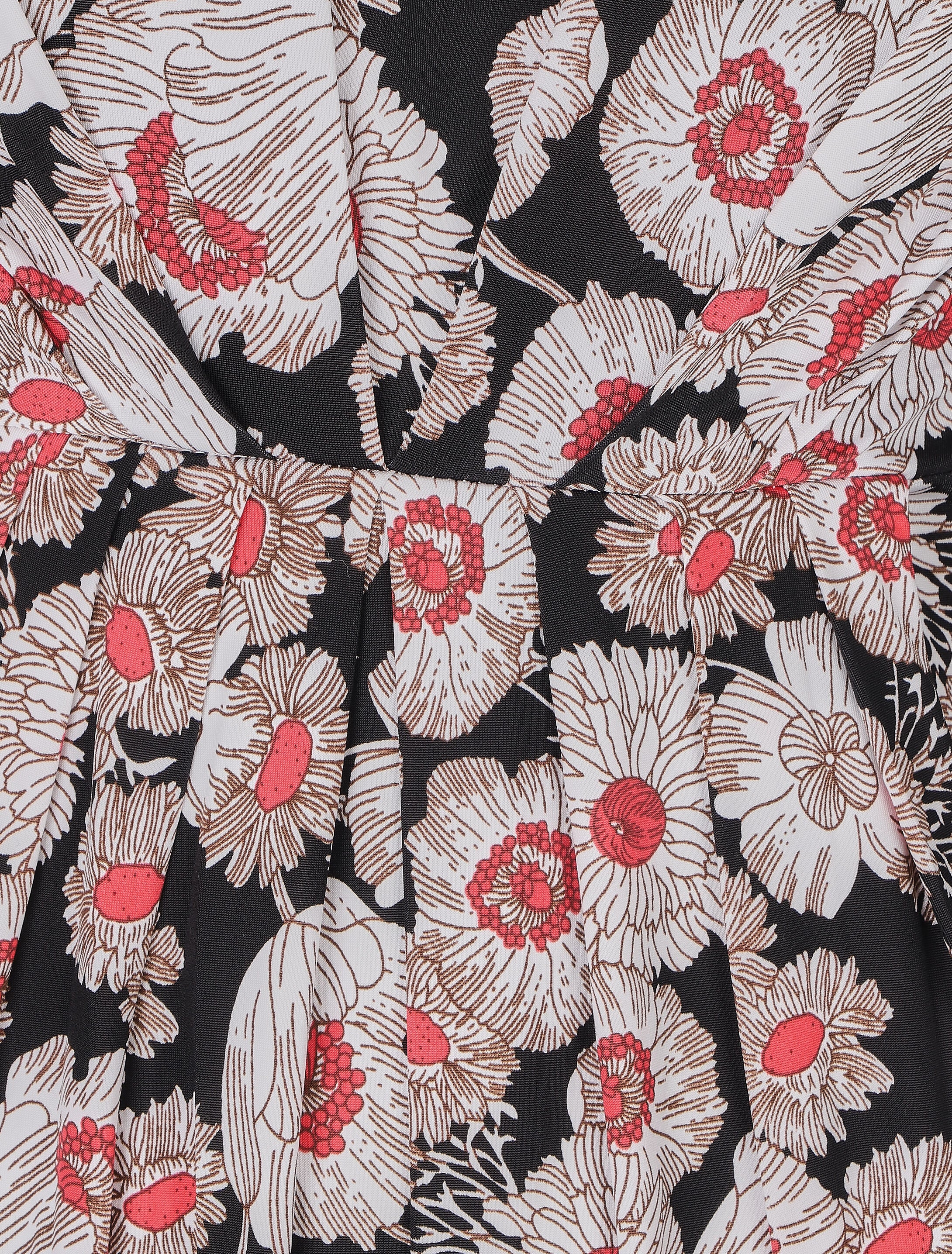 Robe à fleurs et col V - Noir/rouge - 3