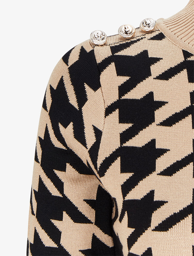 Pull à motifs et boutons stylisés - Camel/noir - 3