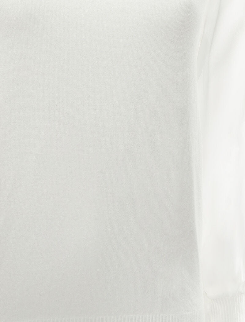 Pull à manches bouffantes en voile transparent - Blanc - 3