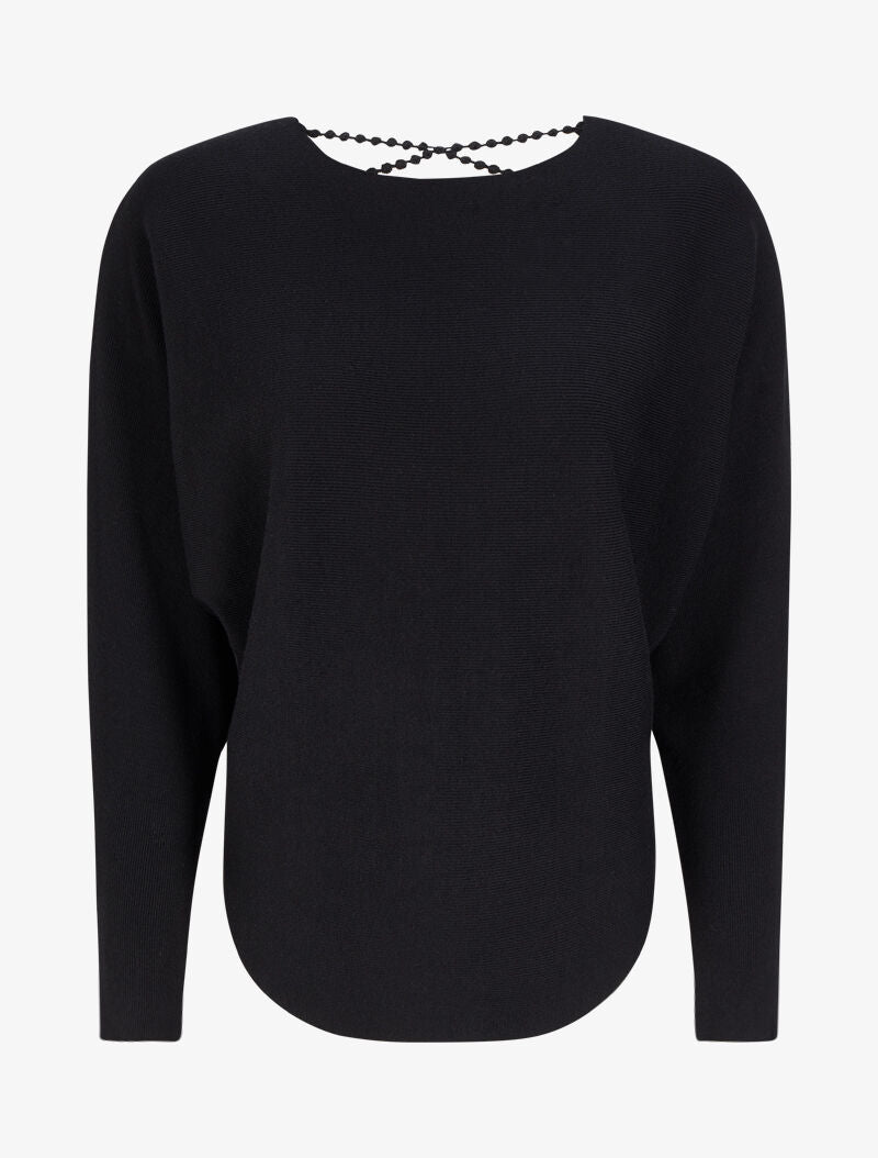 Pull à dos en crochet ajouré et manches dolman - Noir - 1