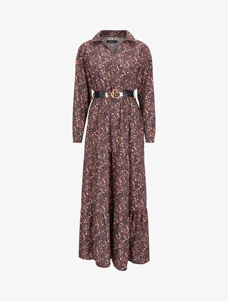 Robe longue bohème à imprimé fleuri - Prune - 1