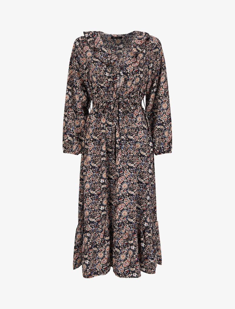 Robe longue volantée à imprimé cachemire - Noir - 4