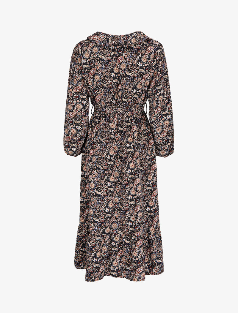Robe longue volantée à imprimé cachemire - Noir - 2