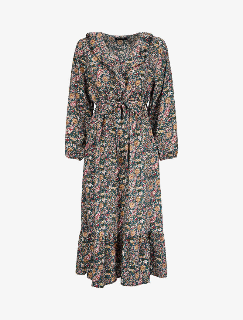 Robe longue volantée à imprimé cachemire - Vert - 4
