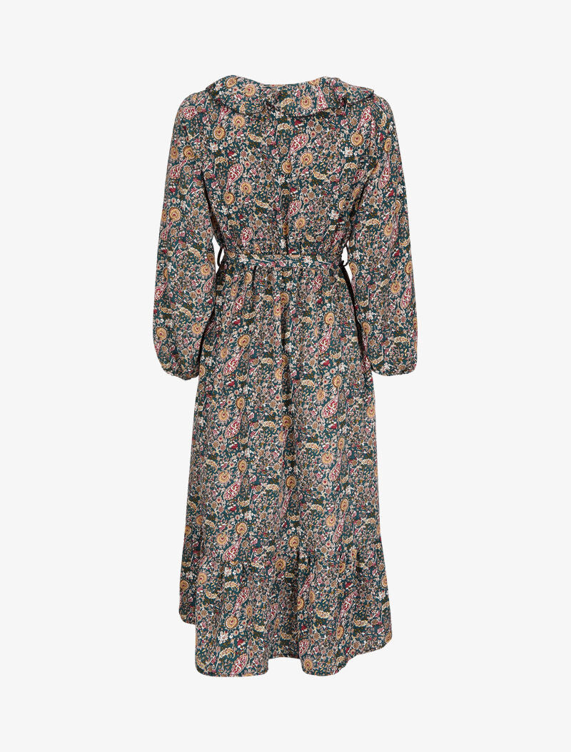 Robe longue volantée à imprimé cachemire - Vert - 2