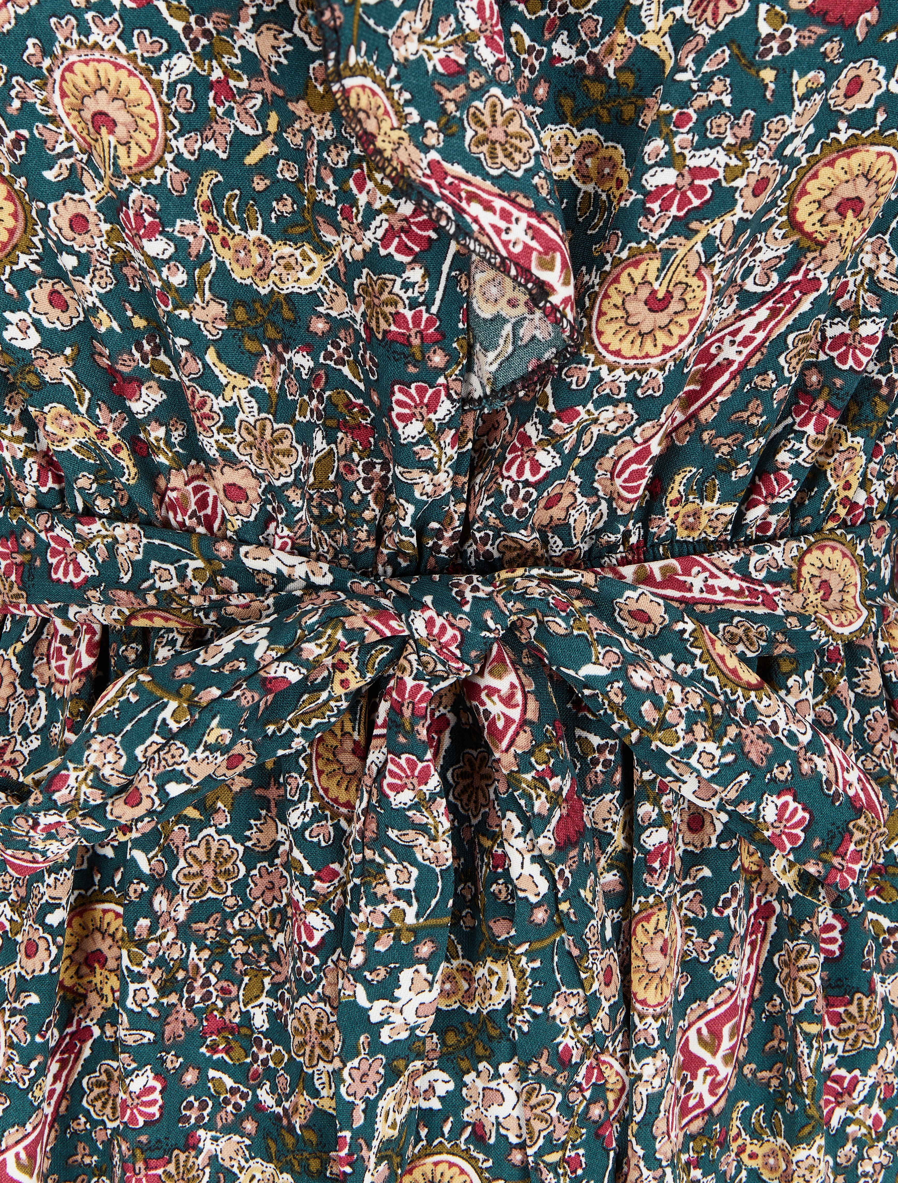 Robe longue volantée à imprimé cachemire - Vert - 3
