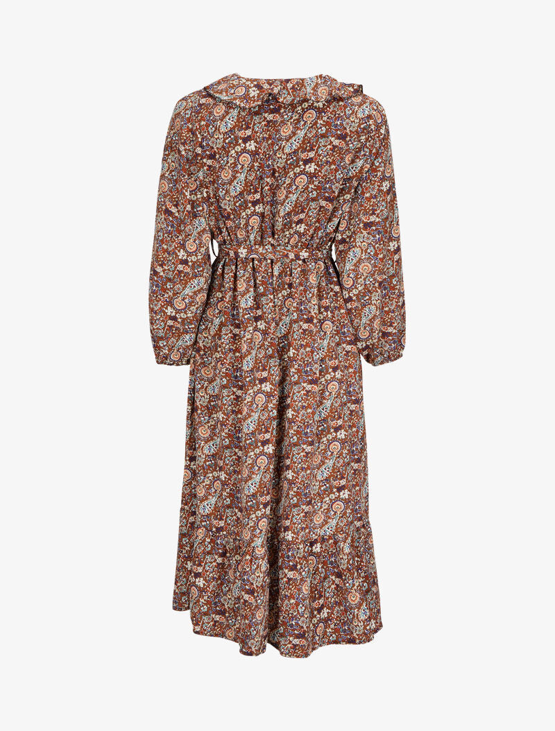 Robe longue volantée à imprimé cachemire - Marron - 2