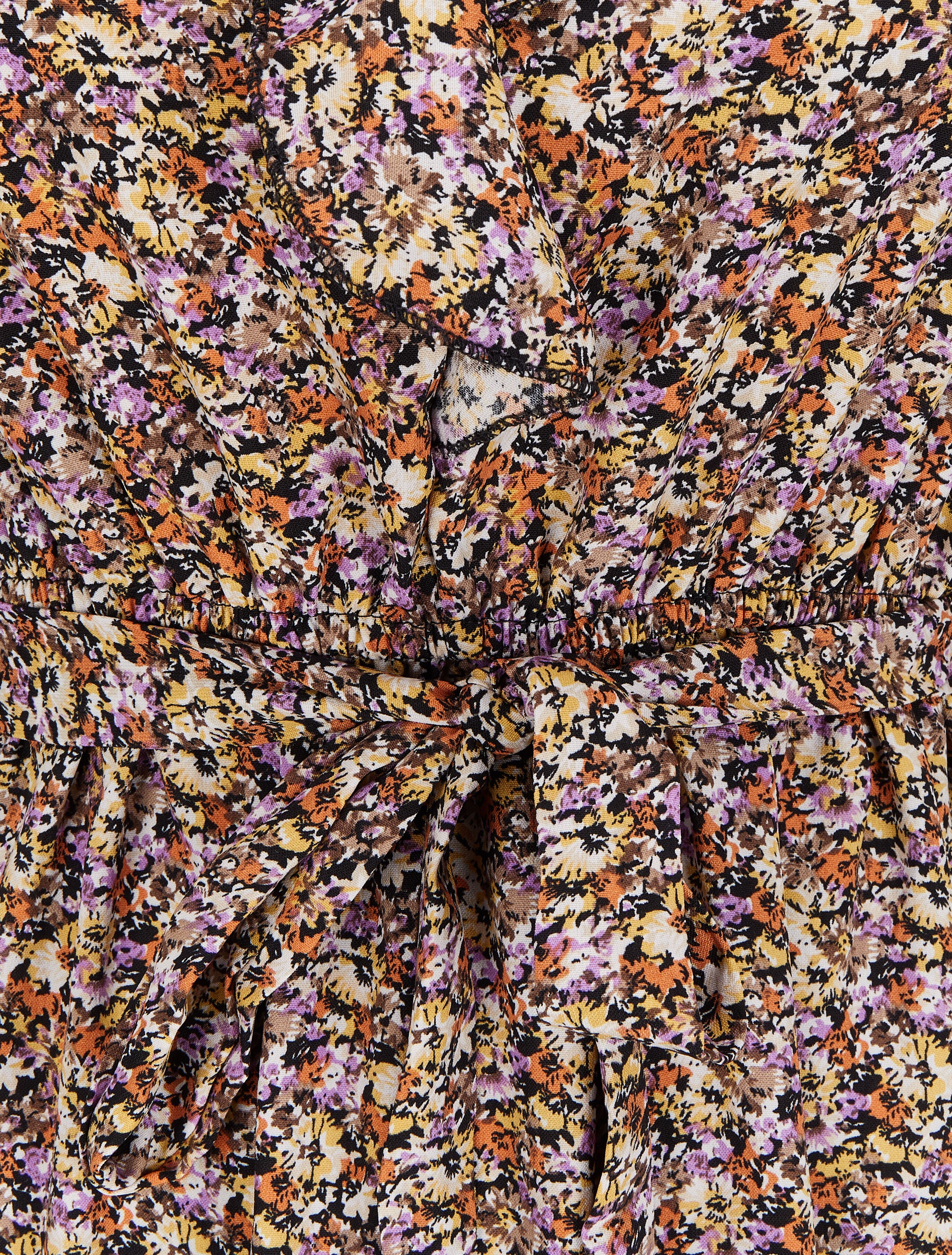 Robe imprimé fleuri à col V volanté - Noir - 3