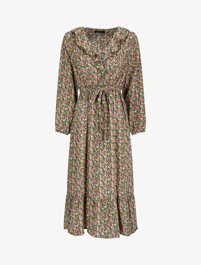 Robe imprimé fleuri à col V volanté - Vert - 1