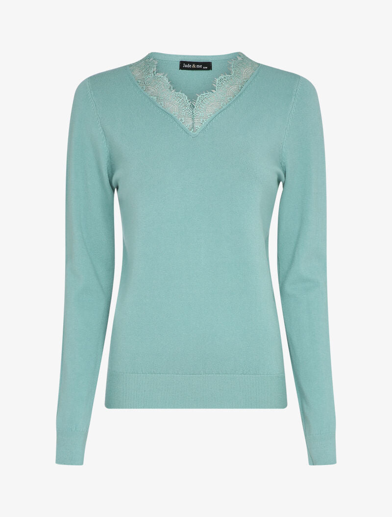Pull à col V en dentelle - Bleu ciel - 1