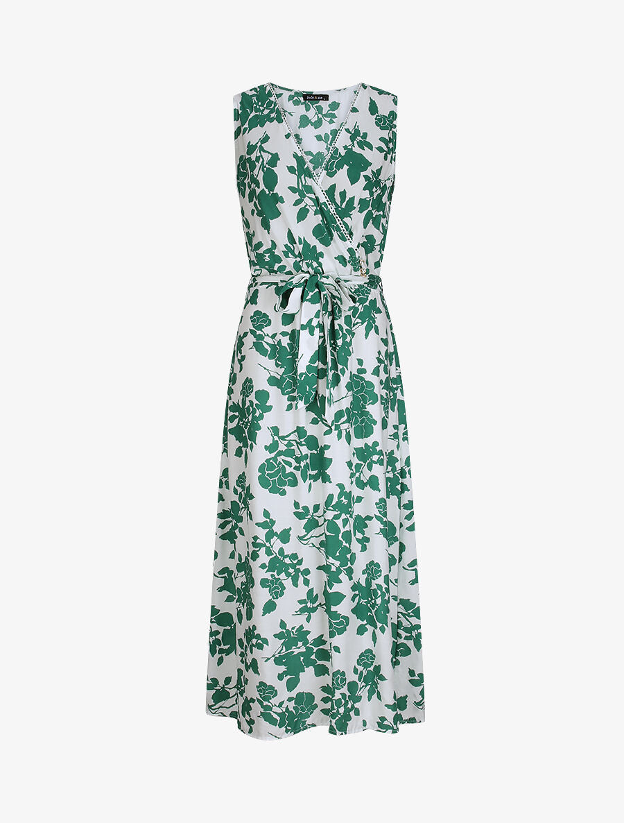 Robes longues à motifs fleurs graphiques - Blanc/vert - 2