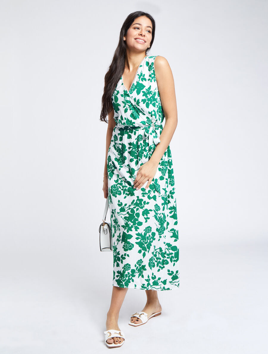 Robes longues à motifs fleurs graphiques - Blanc/vert - 1