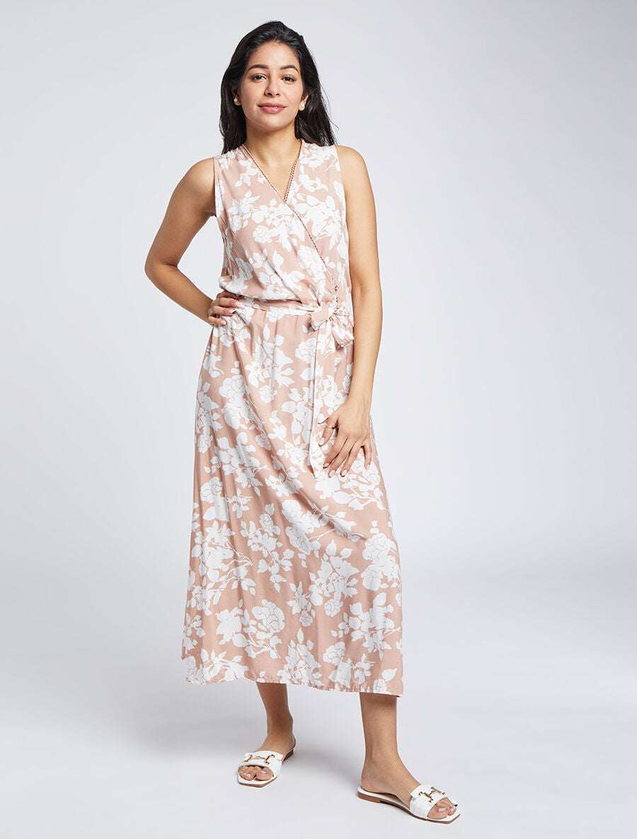Robes longues à motifs fleurs graphiques - Rose/blanc - 5