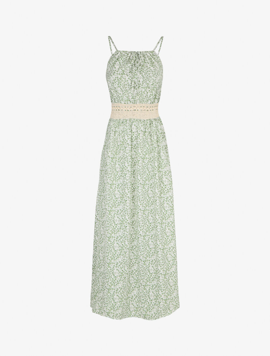 Robe longue à motifs fleuris et taille brodée - Vert d&