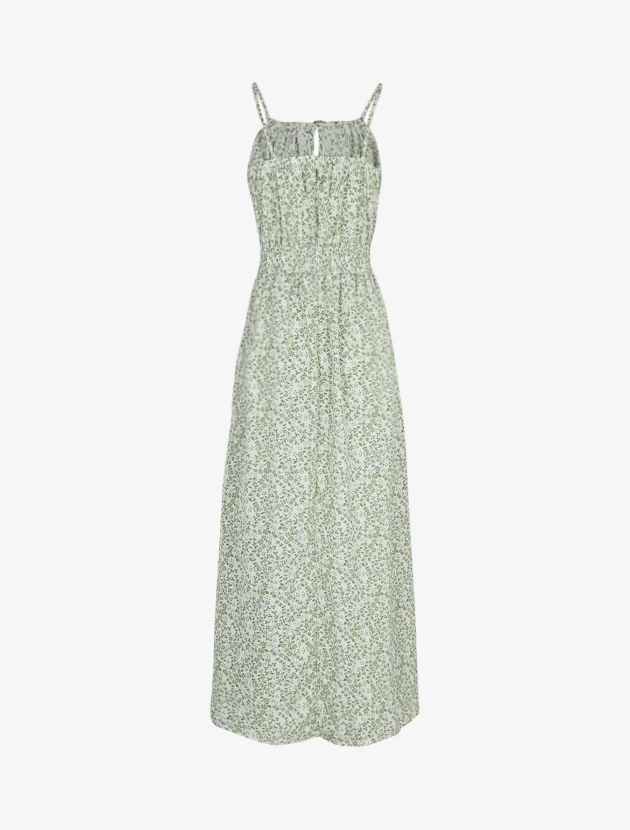 Robe longue à motifs fleuris et taille brodée - Vert d&