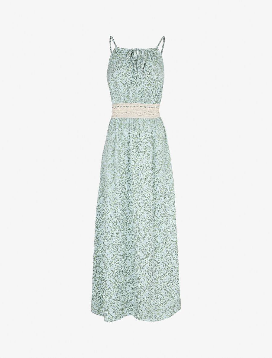 Robe longue à motifs fleuris et taille brodée - Bleu ciel - 6